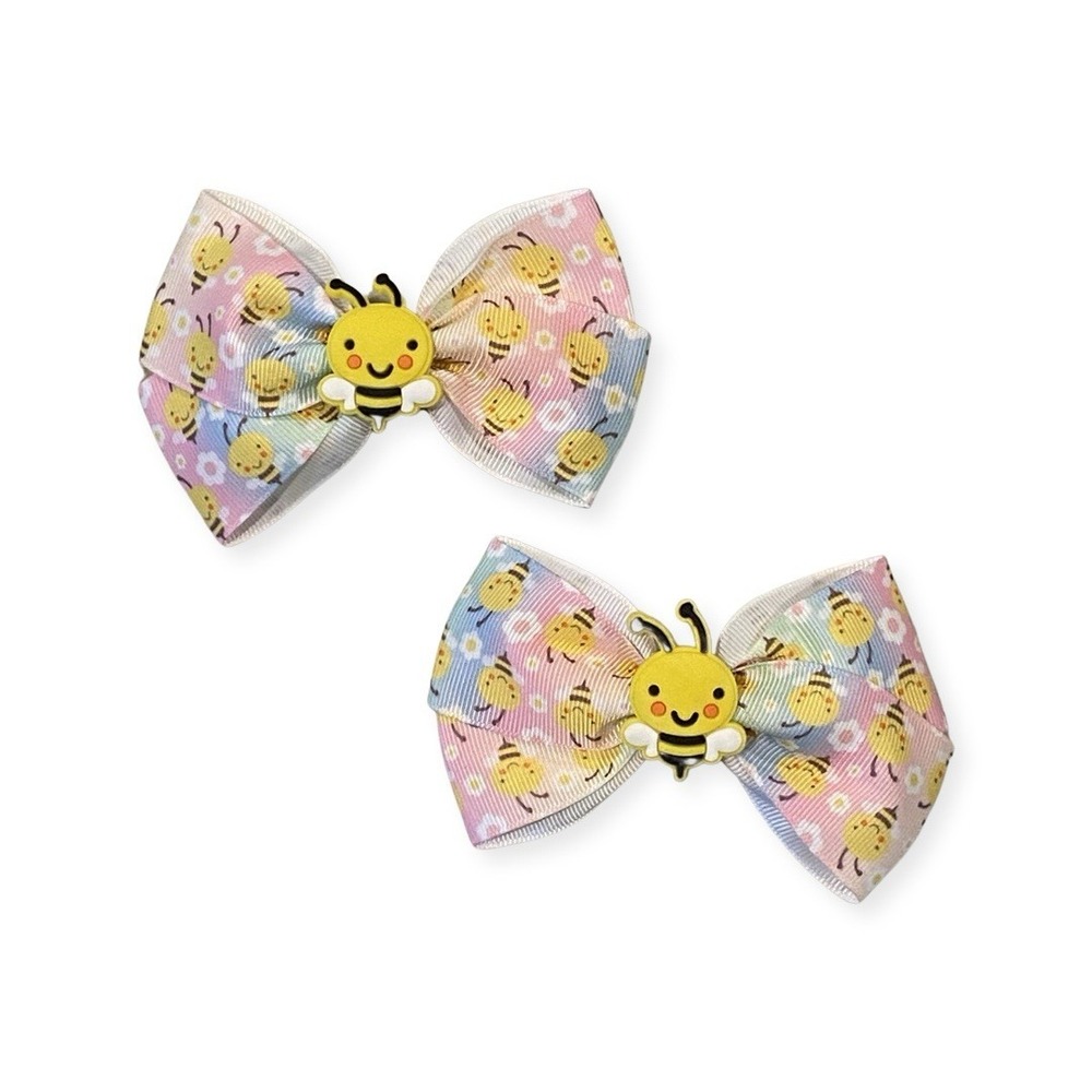 KLASS Girls 2 PCS Lot Pair Happy Bumble Bee Floral Flowers Hair Bows Clips NEW